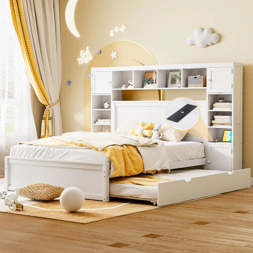 Full Queen Size Platform Bed with Storage Drawers All-in-One Cabinet and Shelves - Image 1 of 4