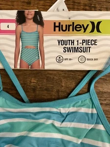Hurley Girls One Piece Swimsuit Size 4 Turquoise Waves UPF50 Quick Dry - Picture 1 of 3