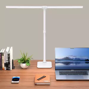 Schreibtischlampe LED Dimmbar Doppelkopf Schreibtisch Lampen 24W 80cm 1500Lumen - Bild 1 von 8