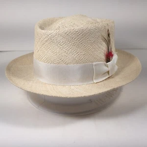 CAPAS -NATURAL- MALIBU- Straw Pork-Pie hat (SMALL - 6 3/4 - 6 7/8) MADE IN USA - Picture 1 of 10