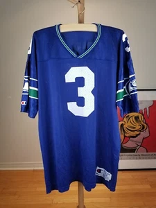 VINTAGE 90' SEATTLE SEAHAWKS NFL #3 MIRER CHAMPION FOOTBALL JERSEY SZ 52 - Picture 1 of 5