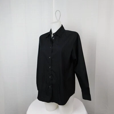 Karen Scott Long Sleeve Cotton Blend Button-Up Top - Black, Small #9473 - Image 1 of 4