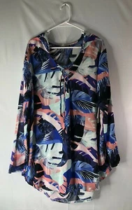 Raisins women's XL tunic/beach cover up multi-color v-neck w/ties hood NWT - Picture 1 of 8