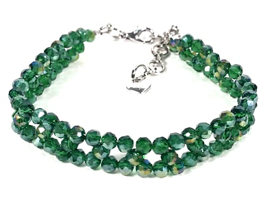 Pulsera pequeña delicada con cuentas de vidrio de cristal de colores vivos AB -Mujer-Hecha a mano-Verde Foto 1 de 4