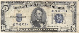 USA $5 Series of 1934 C Block Q - A Circulated Banknote Z18 - Picture 1 of 2