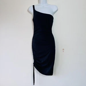 Kookai One Shoulder Glitter Strap Ruched Bodycon Dress Black 1 AU 8 US 4 - Picture 1 of 22