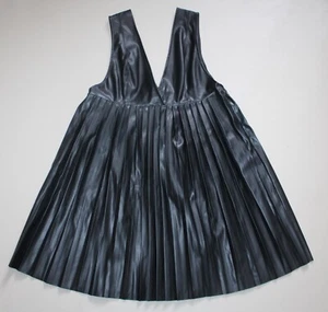 ASOS DESIGN Black Faux Leather Pleated Mini Dress UK 16 Deep V Neck Party Wear - Picture 1 of 7