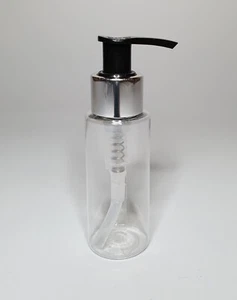 60ml PET Plastic Cylindrical Bottles + Shiny Silver/Black Lotion Pump ANY AMOUNT - Picture 1 of 1