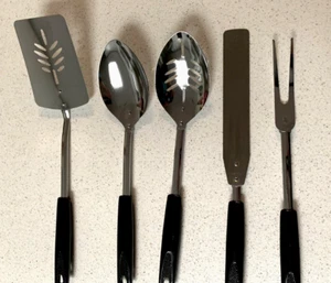 NOS 5 Vintage Kitchen Utensils Japan Black Plastic Handles New - Picture 1 of 4