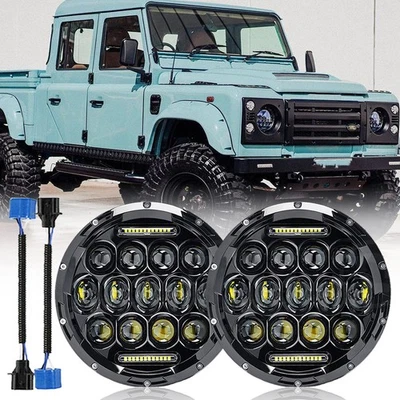 Par de faros LED redondos DRL haz alto/bajo de 7 pulgadas para Land Rover Defender 90 110 Foto 1 de 4