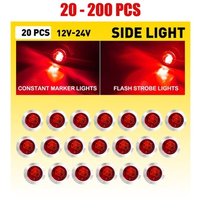 20-200X Red 3/4" Round LED Bullet Clearance Side Strobe Lights Truck Trailer RV - Image 1 of 4