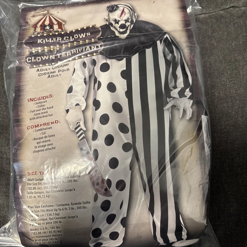 Fun World Killer Clown ADULT Freakshow Talla Única 200 libras 6 pies Nuevo #132 Foto 1 de 1