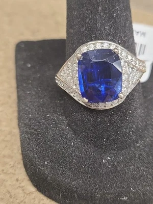 D'Joy Kashmir Kyanite and Moissanite 5.90ctw Moonlit Majesty Ring in Rhodium/925 - Image 1 of 2