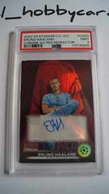 Erling Haaland - Red Refractor Auto /5, PSA 9, 2022-23 Stadium Club Chrome, Rare - Image 1 of 4