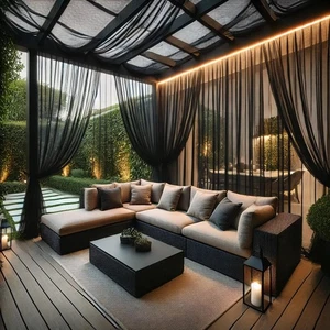 10 x 10 Outdoor Black Tulle Backdrop Curtains Waterproof Voile Sheer Screen B... - Foto 1 di 7