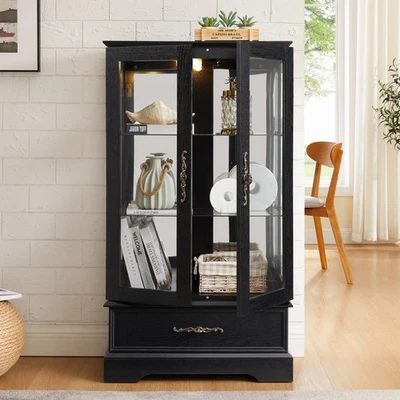 Elegant Lighted Glass Cabinet Curio Display Storage Cabinet w/Adjustable Shelves - Image 1 of 4