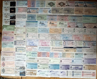 Italien: 100 verschiedene Miniassignaten, Notgeld, Minischecks, Kleingeldschecks - Bild 1 von 2
