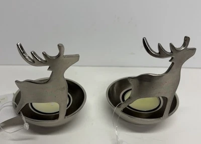 Juego de 2 candelabros de reno de metal plateado Eddie Bauer Home nuevo con etiquetas Foto 1 de 4