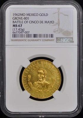 1962MO MEXICO GROVE-801 GOLD NGC MS67 Cinco De Mayo - Image 1 of 2