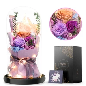 Large Roses Bouquet in Glass Dome, Preserved Flower Gift for Mothers Day, Pri... - Picture 1 of 9