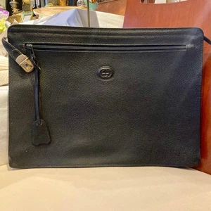 GUCCI Estuche para Documentos Bolso sin asas Cuero Negro Borla Bloqueo Herrajes Cierre de Cremallera JP - Imagen 1 de 9