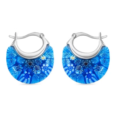 Pendientes de aro de cristal estilo Murano para mujer de moda con flor de margarita de acero inoxidable Foto 1 de 4