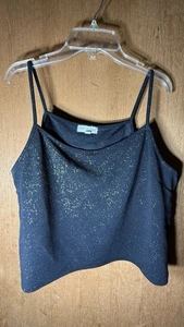 Full Circle Trends With Love black, metallic-flecked spaghetti strap crop top 2X - Picture 1 of 4