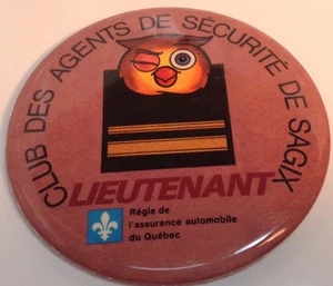 Vintage 3.5" Button Pin "CLUB AGENTS SECURITÉ DE SAGIX,LIEUTENANT"Macaron Régie - Picture 1 of 9