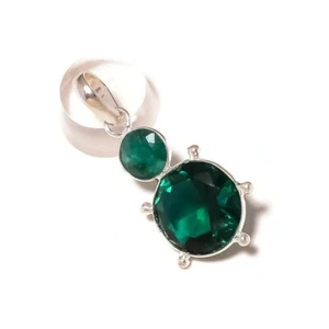 Green Emerald, Diopside Glass Gemstone Silver Overlay Handmade Designer Pendant - Picture 1 of 3