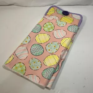 Handmade Hanging Kitchen Towel Easter Eggs Pink Yellow Purple Button Closure - Picture 1 of 4