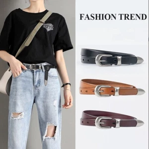 Echt Leder Taillengürtel Silber Legierung Schnalle Damen Jeans Freizeit Punk Bund - Bild 1 von 22