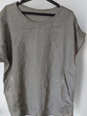 MY LUNA LADY'S  BEADED TOP LINEN BLEND  SIZE OS MADE IN ITALY STUNNING AS NEW  - Image 1 of 4