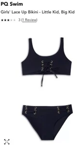 Pilly Q Girls Lace up PQ Swim Bathing Suit Black Bikini Two Piece Size 14 New - Picture 1 of 7