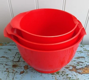 Vintage Orth Denmark Nest of Mixing Bowls. Set of 3. Red Melamine 1970s. VGC - Picture 1 of 18