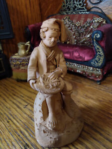 terracotta french figurine santon man bowl vintage doll house miniature kitchen