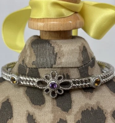 Brazalete grande Judith Ripka de plata esterlina amatista y flor de citrino abierto Foto 1 de 4