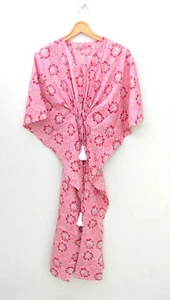 Indian Kaftan 100% Cotton Long Tunic Maxi Evening Beach Party Wear Dress Gown - Picture 1 of 3