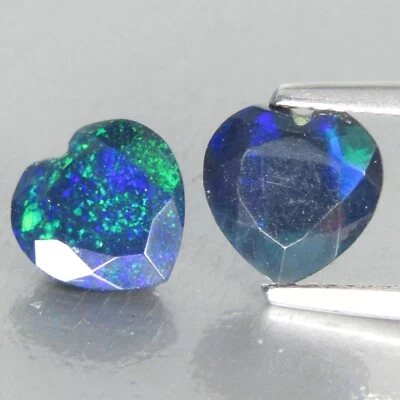2,06 карата натуральный цветной игровой эфиопский черный опал в форме сердца 8 мм подходящая пара - Изображение 1 из 4