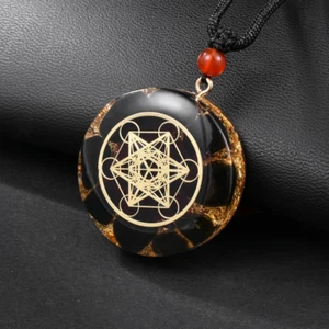 Orgonite Pendant Necklace Energy EMF Radiation Protection Obsidian Natural Stone - Picture 1 of 7