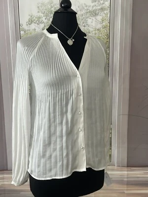 BB Dakota Ivory Satin Pleated Blouse, Medium, NWT  - Image 1 of 4