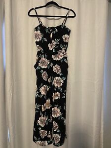 Roxy black floral Pants Romper Jumpsuit with pockets size small