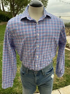 Ben Sherman Shirt Plaid Button Up Tailored Stretch Checks Pink Blue White XL 17 - Picture 1 of 6