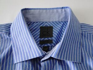 Calvin Klein Slim Fit Herren Hemd Langarm Blau Weiß Gestreift KW41