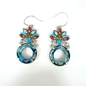 Firefly Blue Swarovski Crystal Ring With Bead Mosaic Earrings, Pair