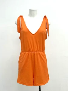 Ex Dunnes Orange Tie Strap Playsuit With Pockets Size 6/8 8/10 12/14 16/18 20/22 - Picture 1 of 14