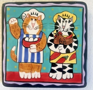 Catzilla Trivet Tile 2002 Candace Reiter 6 inch Square Cat Chefs - Picture 1 of 4