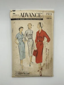 Advance 1956 Sewing Pattern #7915 Shirtwaist Dress Size 16 Bust 34 Hip 37 Cut - Picture 1 of 2