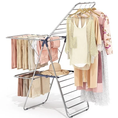 Estante de secado de ropa con 4 alas, estante de secado de acero inoxidable para ropa con H... Foto 1 de 4