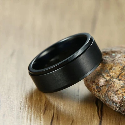 Anillo giratorio anti-ansiedad de acero inoxidable negro unisex (hombres/mujeres) regalo de Navidad Foto 1 de 3