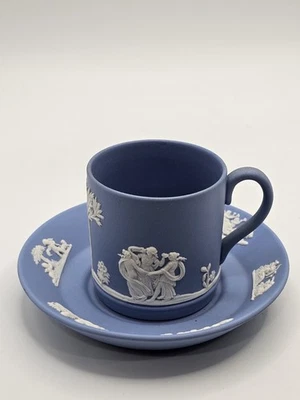 WEDGWOOD JASPERWARE BLUE & WHITE DEMITASSE CUP & SAUCER DANCING HOURS / CLASSICA - image 1 of 4